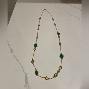Stella and Dot long green and gold beaded necklace
